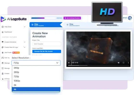 Crystal-Clear Rendering (720p–4K) Deliver your animations in HD or ultra-sharp 4K. Every logo looks crisp and professional, whether for ads, social media, or business presentations.